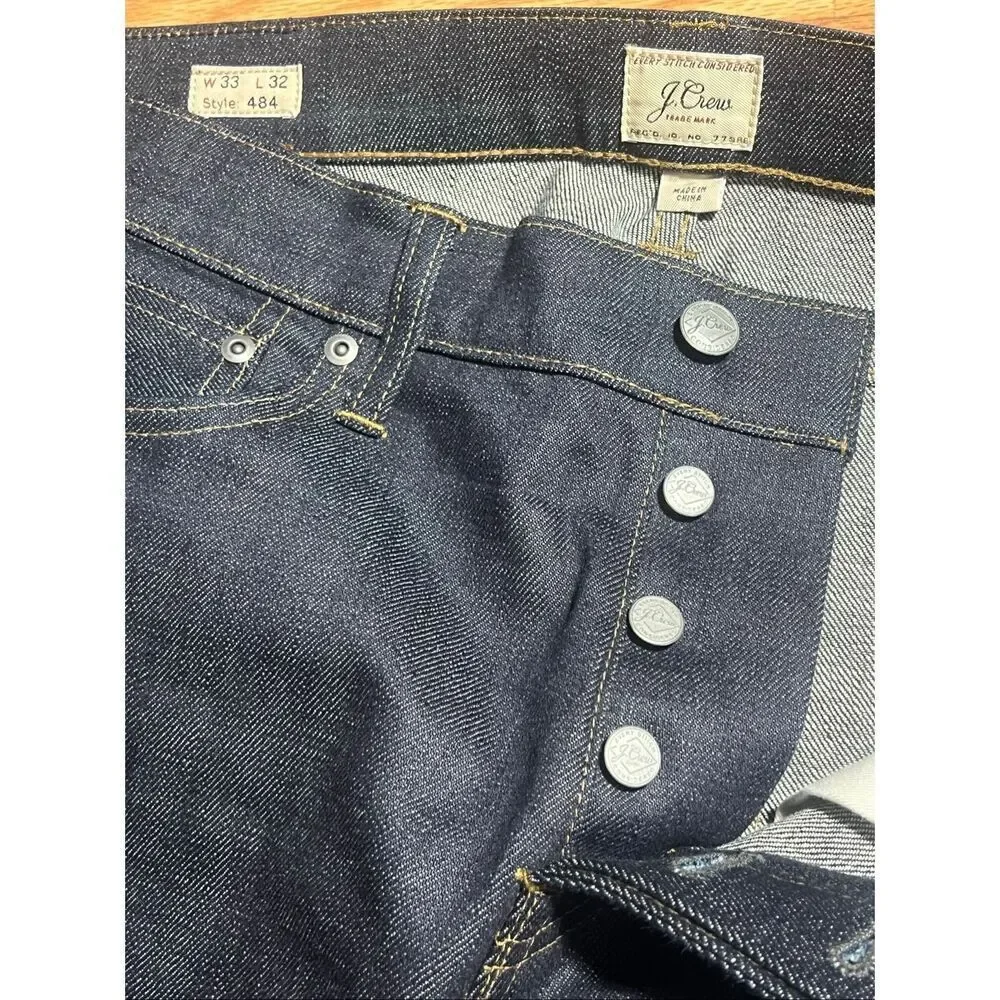 J Crew Men’s 484 Stretch Slim Selvedge Jeans 33x32 (Actual 34x32)